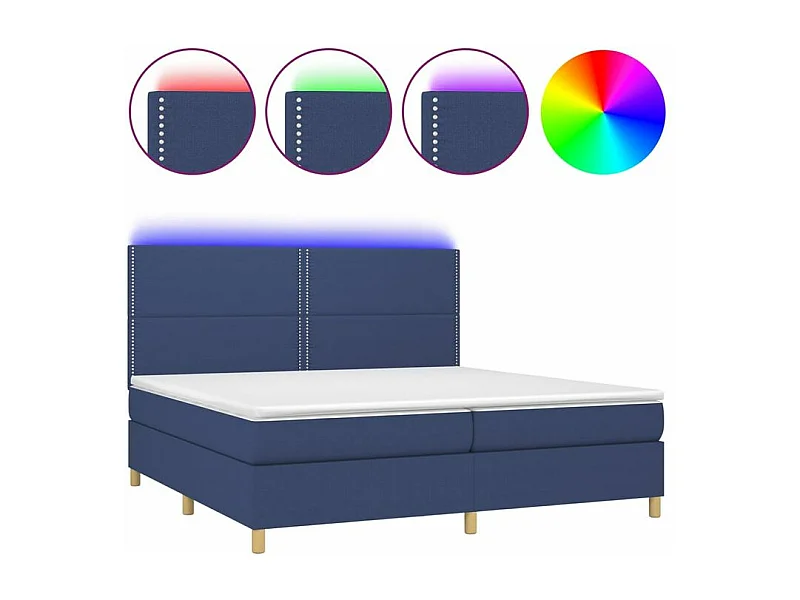 Sommier à lattes de lit et matelas et LED Bleu 200x200 Tissu