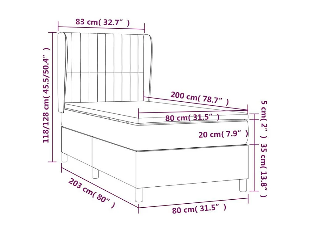 Sommier à lattes de lit avec matelas Gris foncé 80x200 Tissu