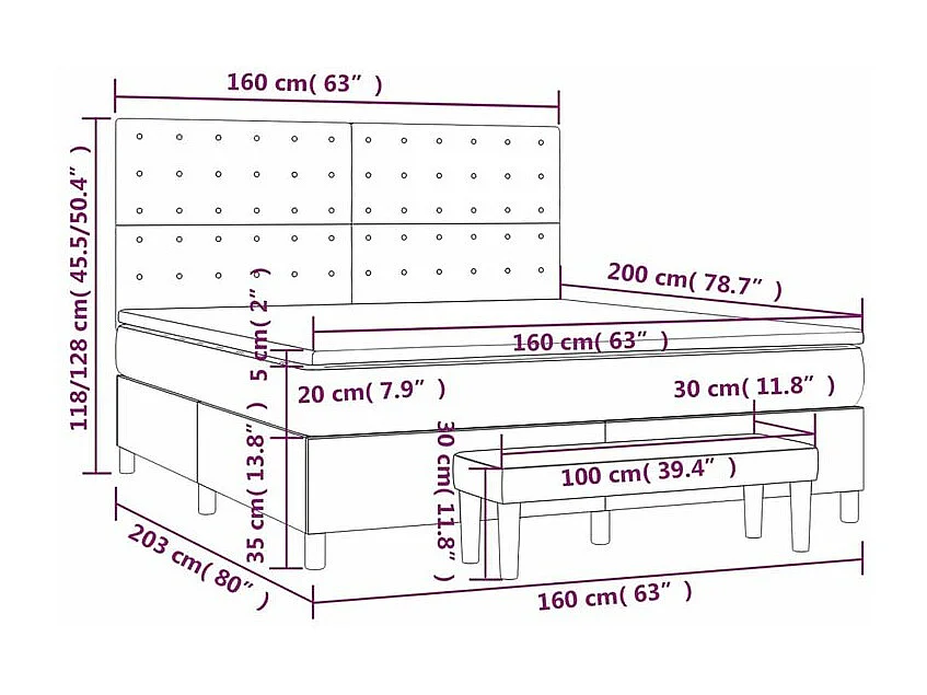 Sommier à lattes de lit avec matelas Gris clair 160x200 Tissu