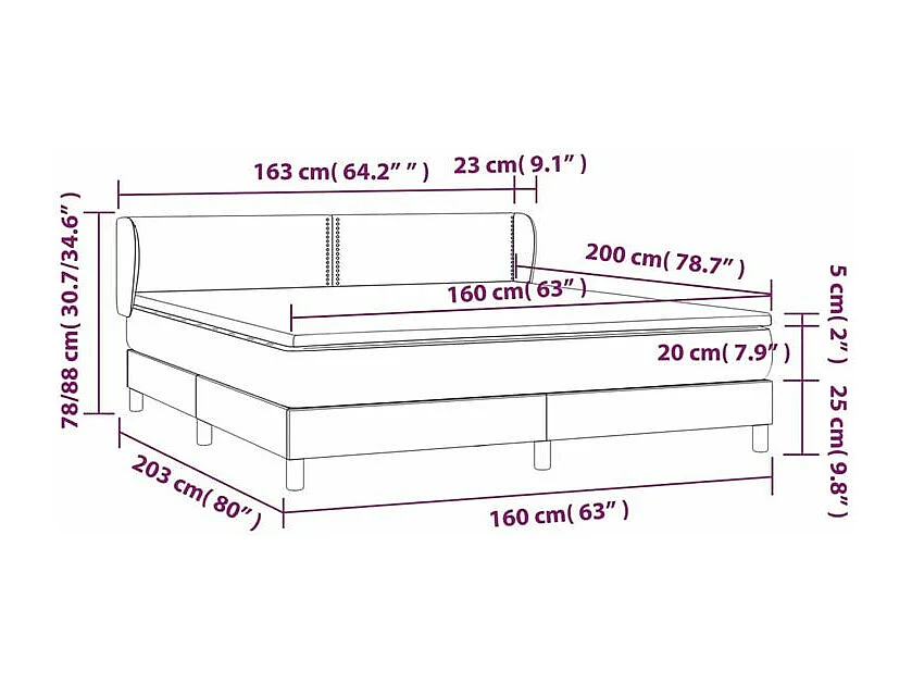 Sommier à lattes de lit et matelas Gris clair 160x200 Velours