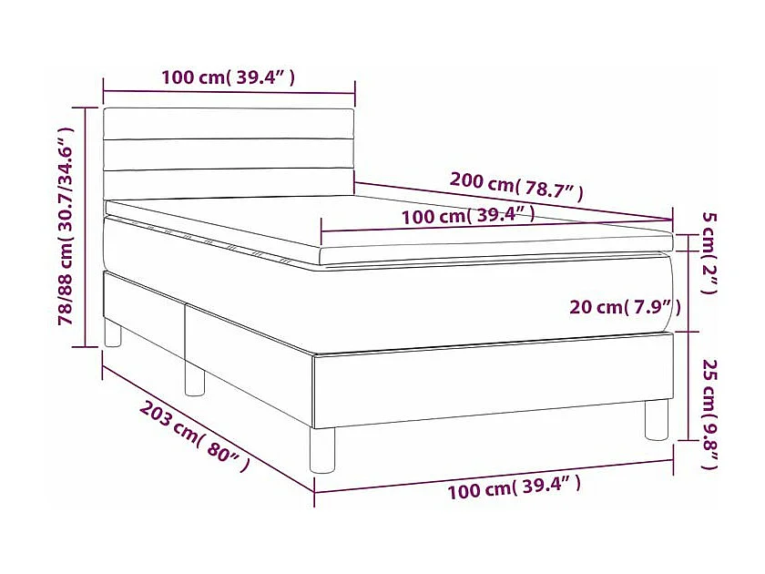 Sommier à lattes de lit avec matelas LED Gris foncé 100x200