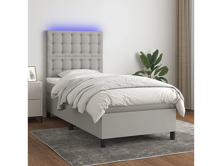 Sommier à lattes de lit avec matelas et LED Gris clair 90x200