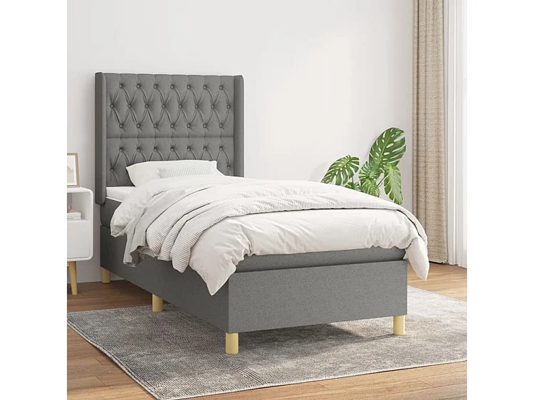 Sommier à lattes de lit avec matelas Gris foncé 100x200 Tissu