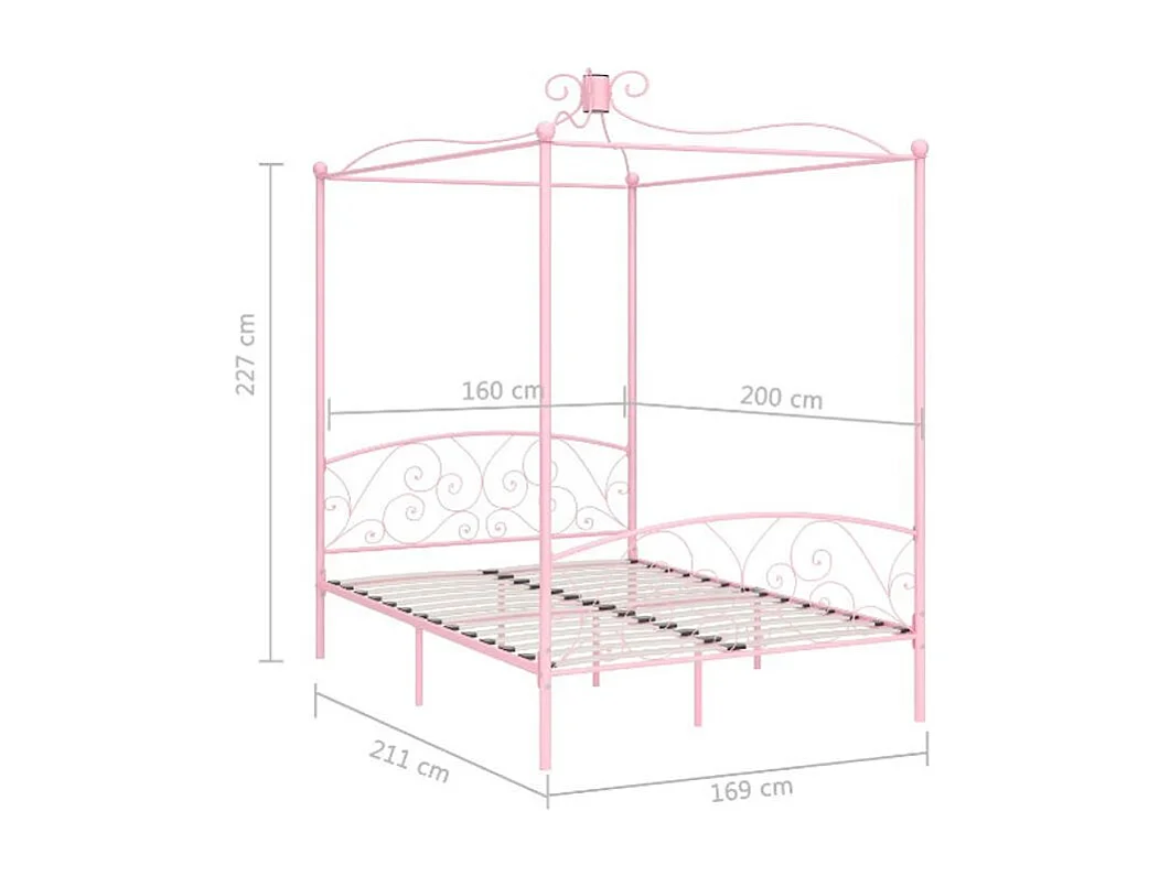 Lit à baldaquin métal rose Donkl 140x200
