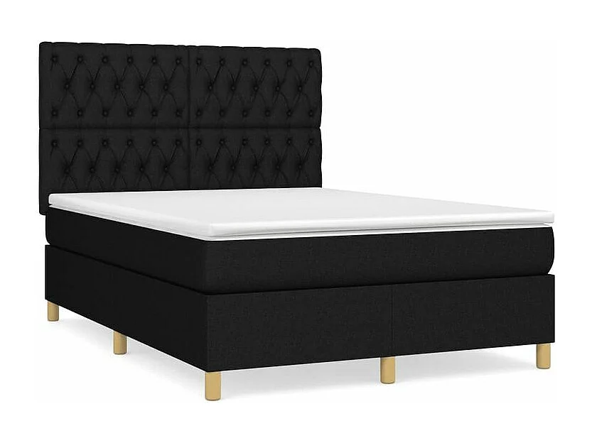 Sommier à lattes de lit avec matelas Noir 140x200 Tissu