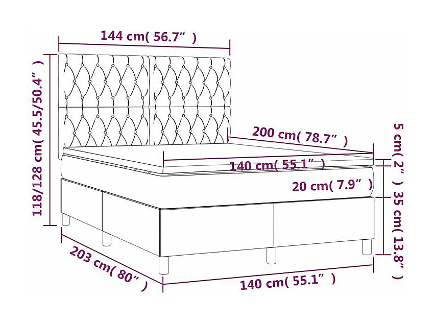 Sommier à lattes de lit avec matelas Noir 140x200 Tissu