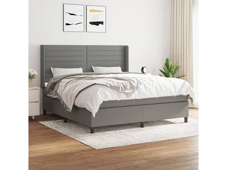 Sommier à lattes de lit avec matelas Gris foncé 160x200 Tissu