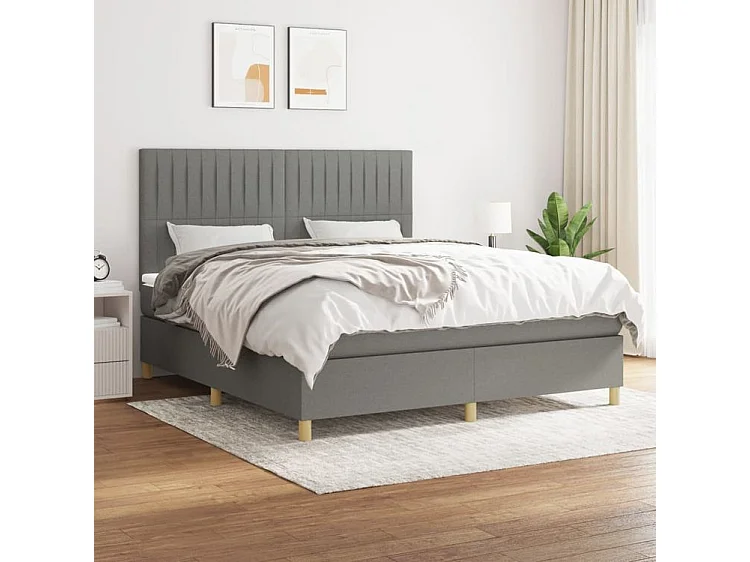 Sommier à lattes de lit avec matelas Gris foncé 160x200 Tissu