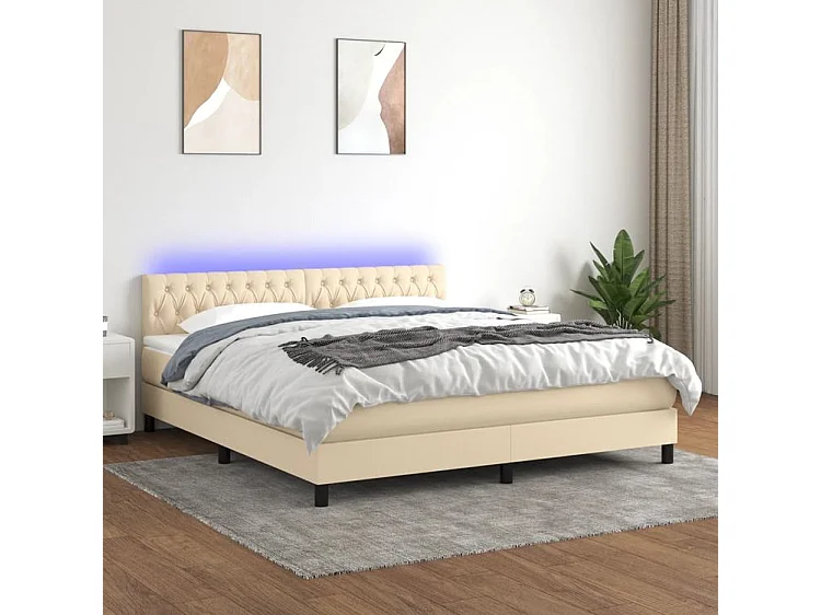 Sommier à lattes de lit avec matelas LED Crème 160x200 Tissu