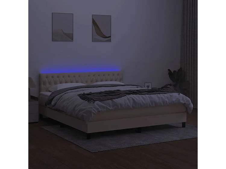 Sommier à lattes de lit avec matelas LED Crème 160x200 Tissu