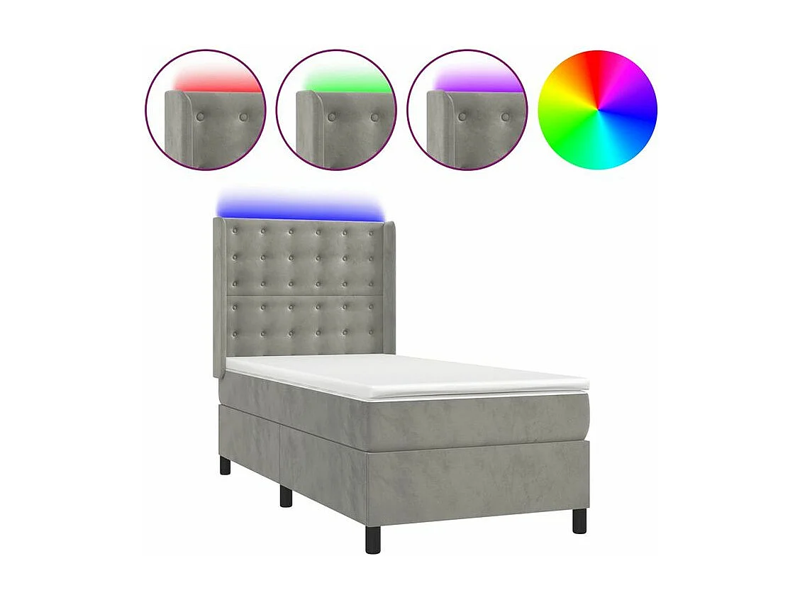 Sommier à lattes de lit matelas et LED Gris clair 100x200