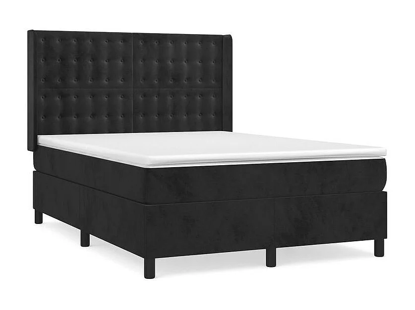 Sommier à lattes de lit avec matelas Noir 140x190 Velours