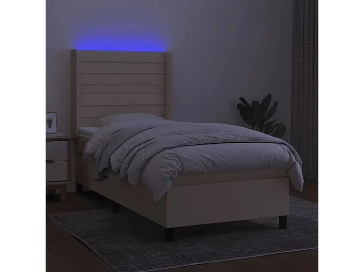 Sommier à lattes de lit matelas et LED Crème 100x200 Tissu