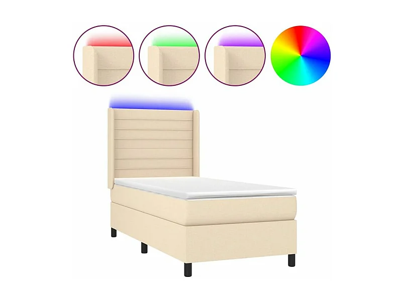 Sommier à lattes de lit matelas et LED Crème 100x200 Tissu
