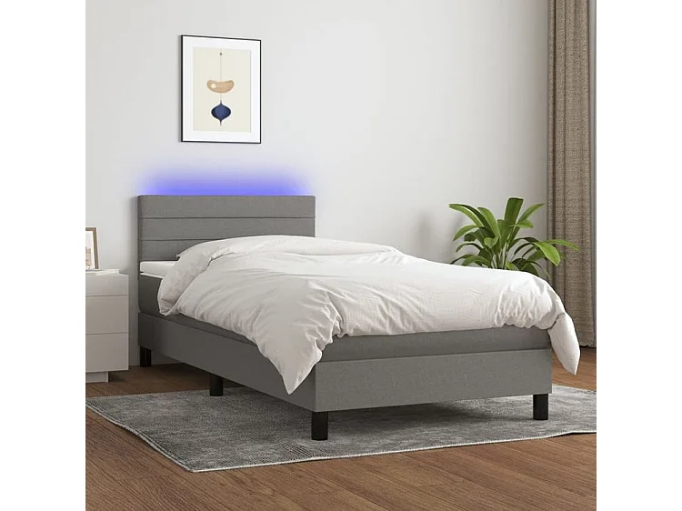 Sommier à lattes de lit et matelas et LED Gris foncé 100x200