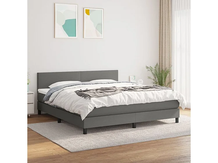 Sommier à lattes de lit avec matelas Gris foncé 160x200 Tissu