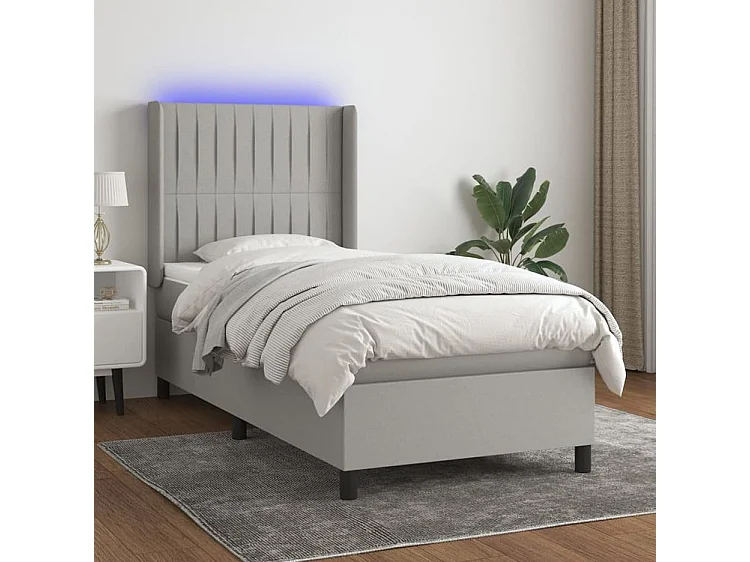 Sommier à lattes de lit matelas LED Gris clair 100x200 Tissu