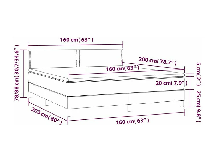 Sommier à lattes de lit avec matelas Gris foncé 160x200 Tissu