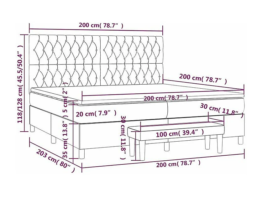 Sommier à lattes de lit avec matelas Noir 200x200 Tissu