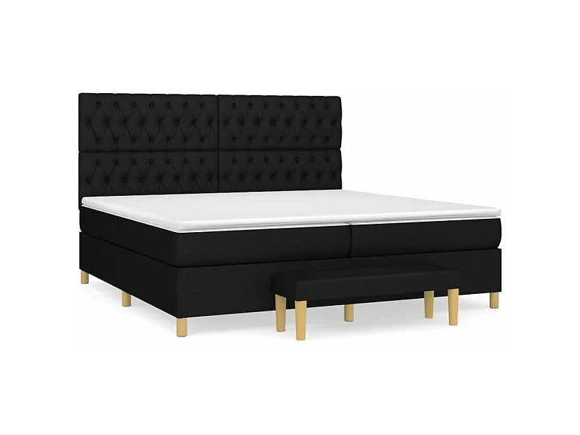 Sommier à lattes de lit avec matelas Noir 200x200 Tissu