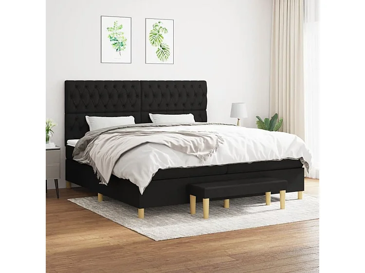 Sommier à lattes de lit avec matelas Noir 200x200 Tissu