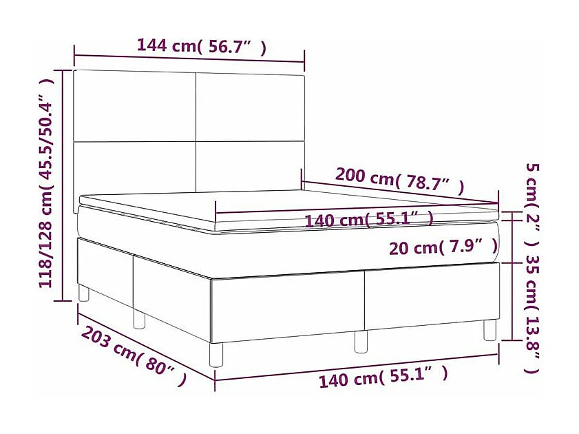Sommier à lattes de lit avec matelas Taupe 140x200 Tissu