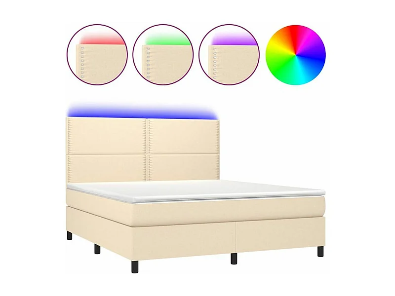 Sommier à lattes de lit et matelas et LED Crème 180x200 Tissu