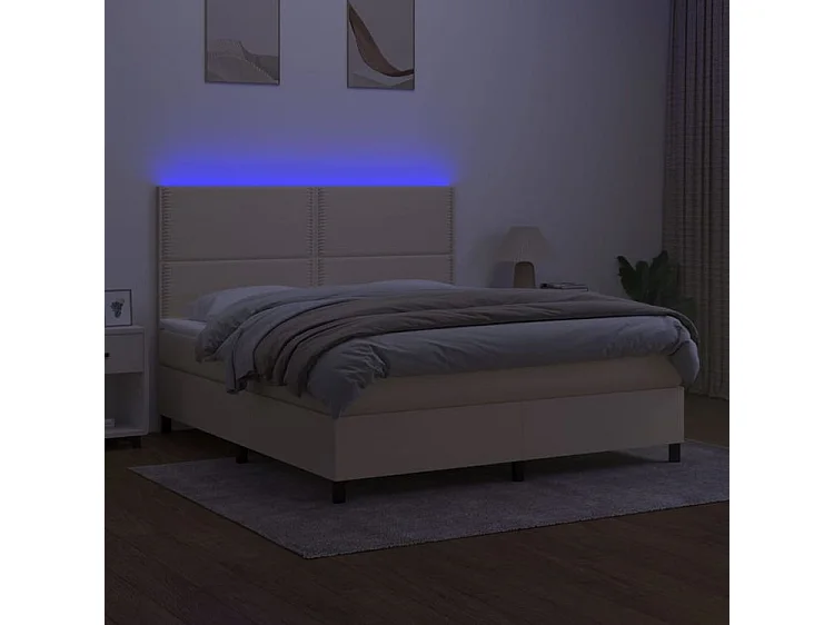 Sommier à lattes de lit et matelas et LED Crème 180x200 Tissu