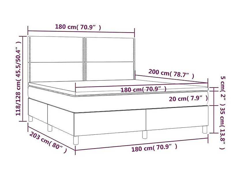 Sommier à lattes de lit et matelas et LED Crème 180x200 Tissu