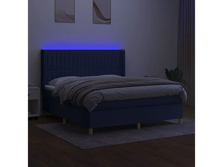 Sommier à lattes de lit matelas et LED Bleu 160x200 Tissu