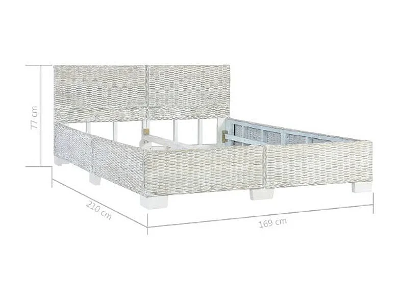 Lit adulte rotin gris et manguier massif Karl 160x200