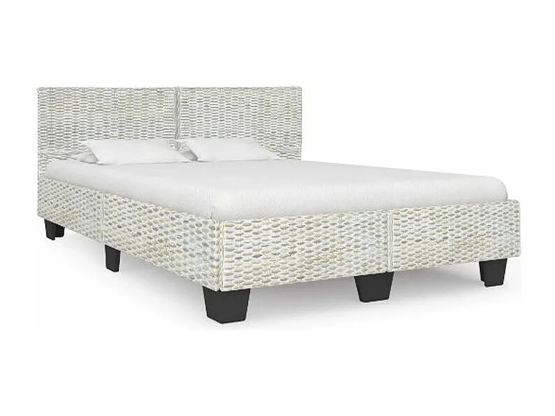 Lit adulte rotin gris et manguier massif Karl 160x200