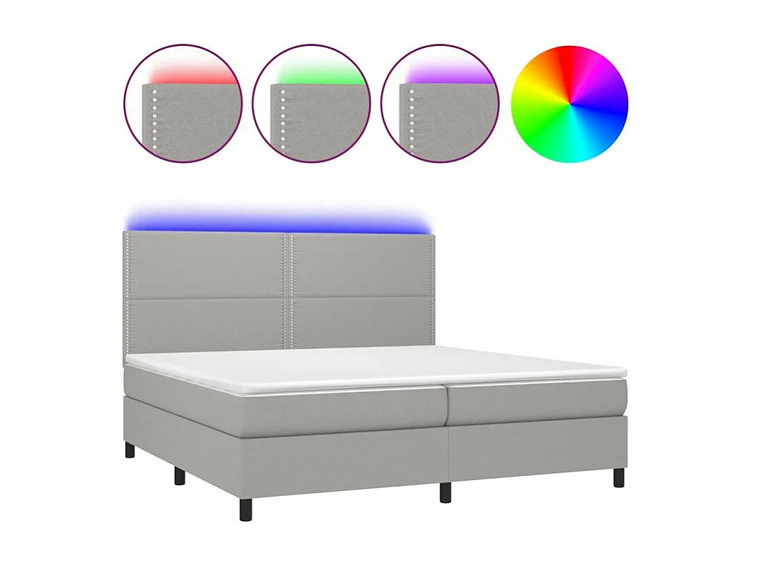 Sommier à lattes de lit et matelas et LED Gris clair 200x200