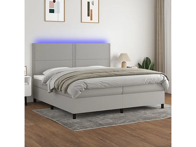 Sommier à lattes de lit et matelas et LED Gris clair 200x200