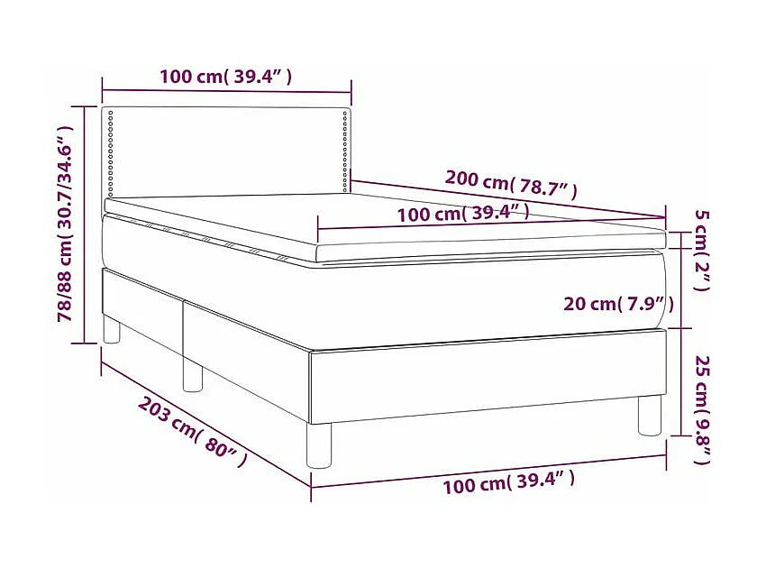 Sommier à lattes de lit avec matelas Gris foncé 100x200 Tissu