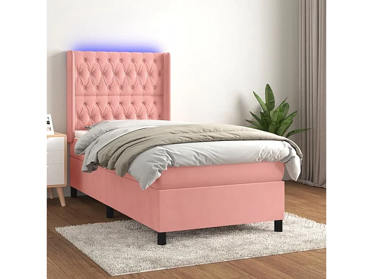 Sommier à lattes de lit matelas et LED Rose 90x200 Velours