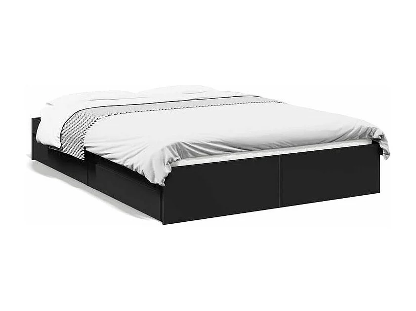 Cadre de lit avec tiroirs noir 135x190 bois d'ingénierie