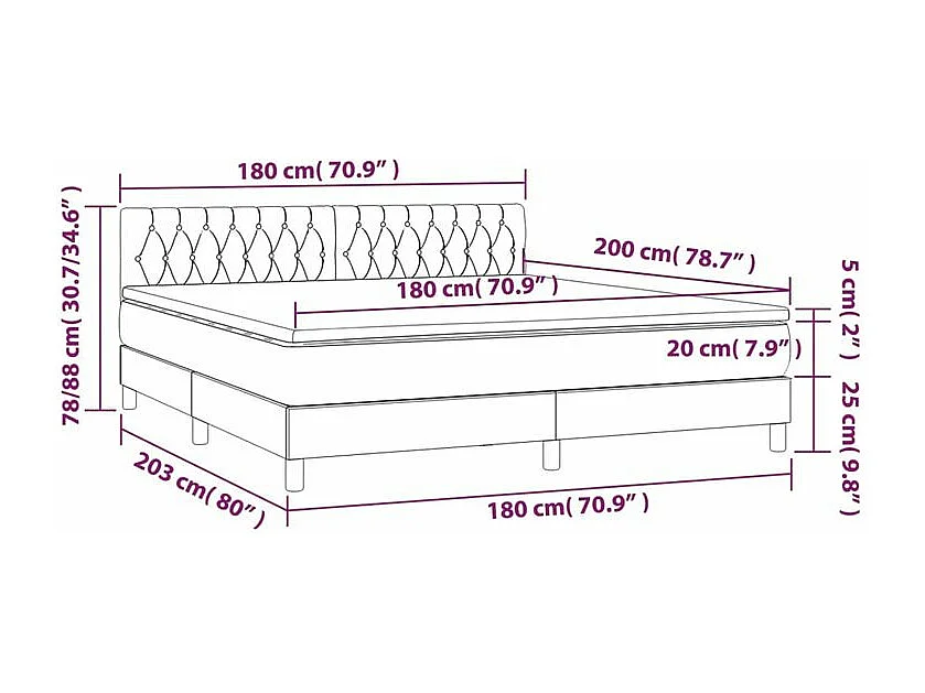 Sommier à lattes de lit et matelas Gris clair 180x200 Velours