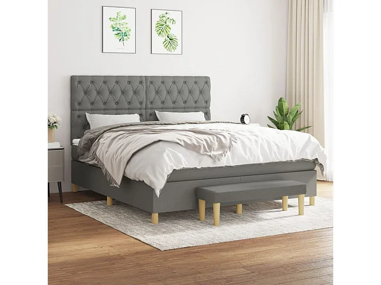 Sommier à lattes de lit avec matelas Gris foncé 160x200 Tissu