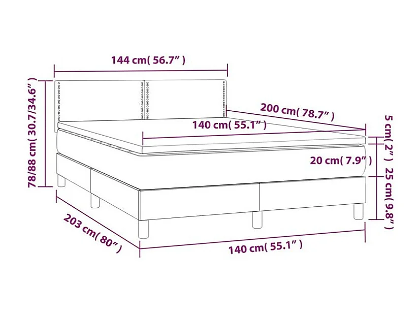 Sommier à lattes de lit avec matelas LED Gris clair 140x200
