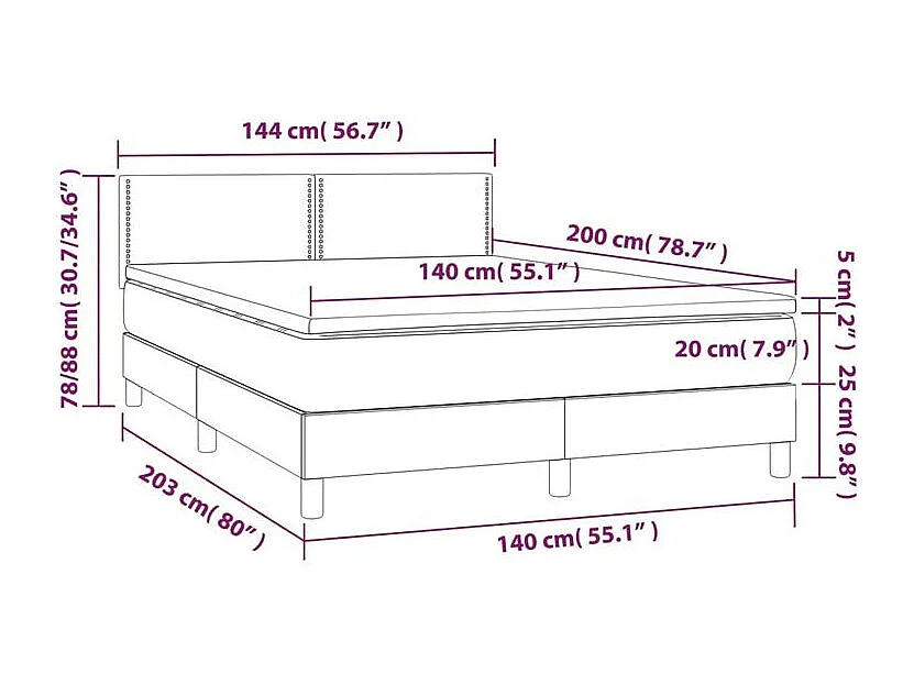 Sommier à lattes de lit avec matelas LED Gris clair 140x200