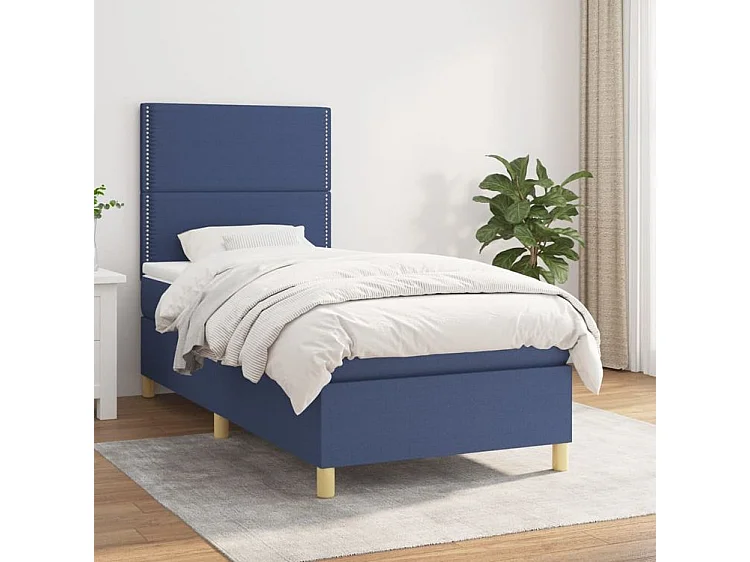 Sommier à lattes de lit avec matelas Bleu 100x200 Tissu