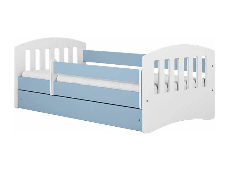 Lit enfant avec barrière de sécurité amovible bleu Klaky-Matelas mousse-80x140-Tiroirs Avec tiroir