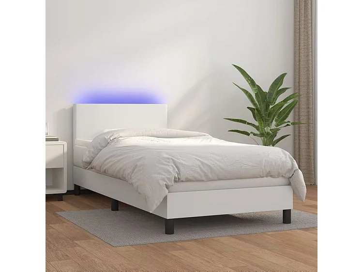 Sommier à lattes de lit avec matelas et LED Blanc 90x200