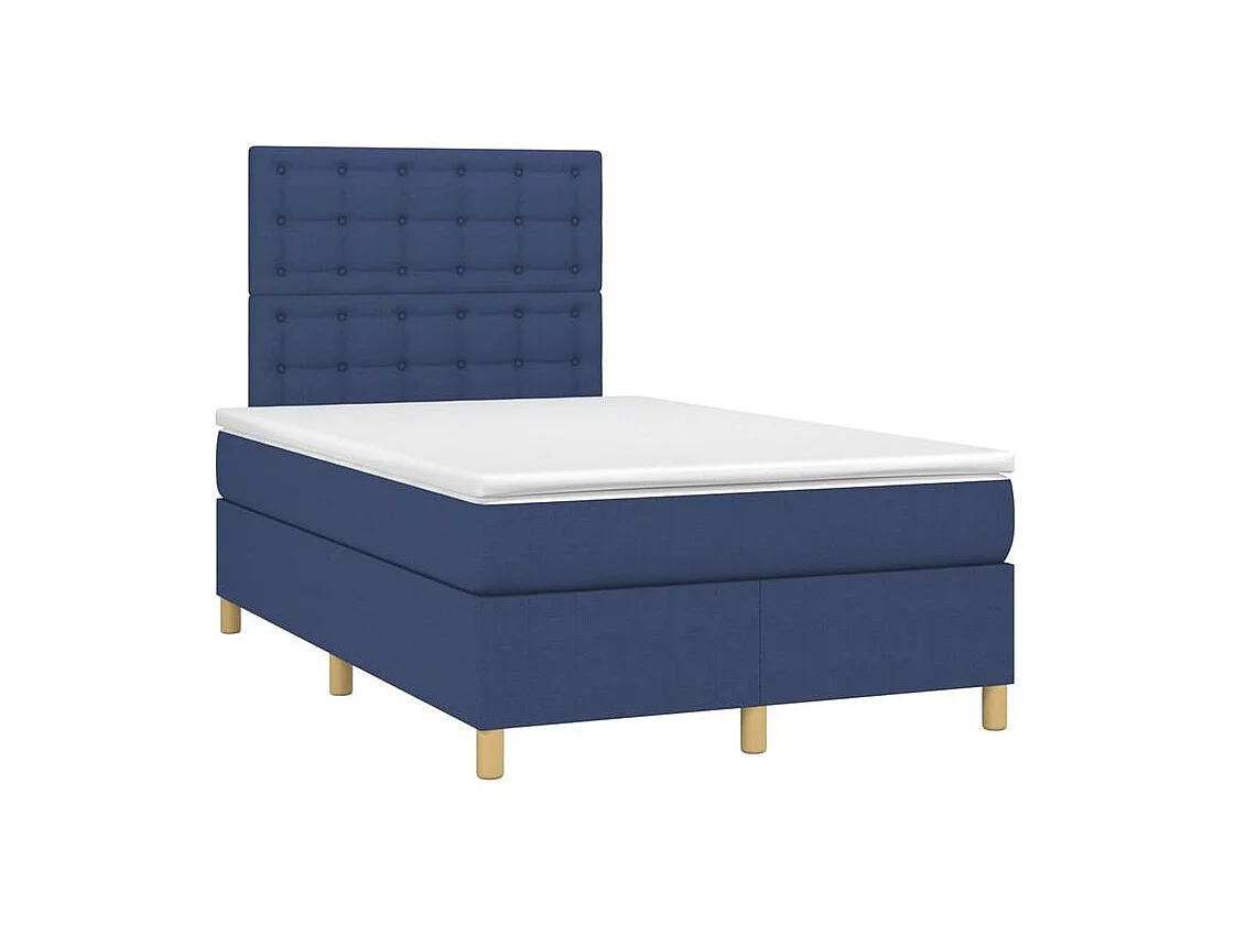 Sommier à lattes de lit et matelas et LED Bleu 120x200 Tissu