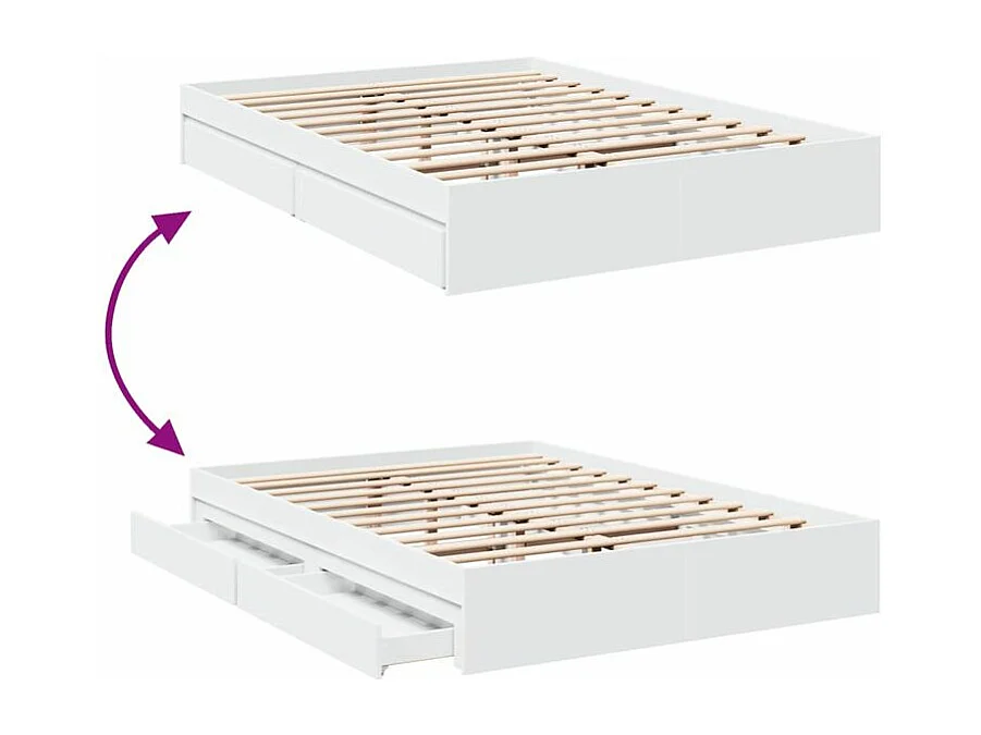 Cadre de lit à tiroirs blanc 160x200 bois d'ingénierie