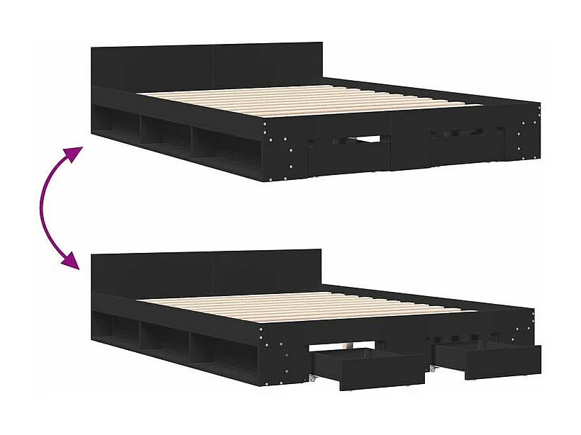Cadre de lit avec tiroirs noir 140x200 bois d'ingénierie