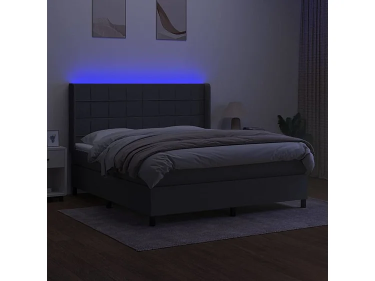 Sommier à lattes de lit matelas LED Gris foncé 180x200 Tissu