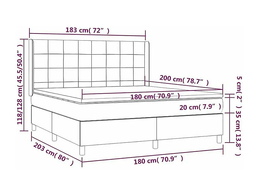 Sommier à lattes de lit matelas LED Gris foncé 180x200 Tissu