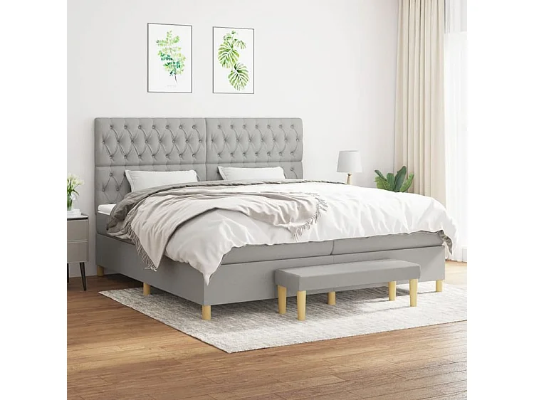 Sommier à lattes de lit avec matelas Gris clair 200x200 Tissu